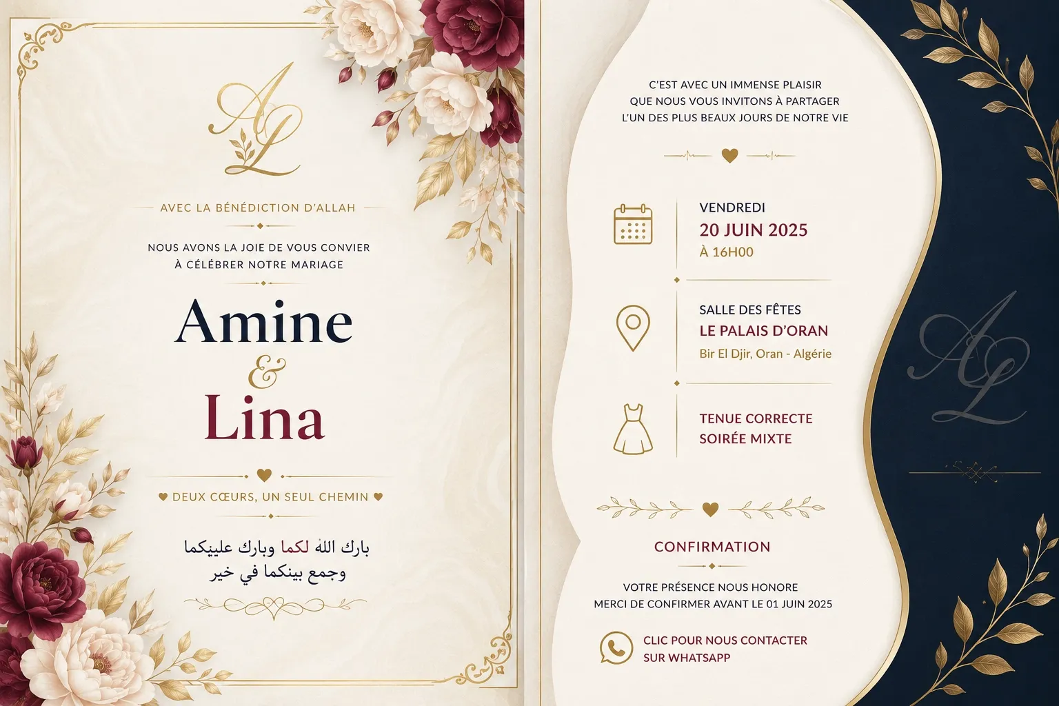 En ligne Impression Invitation de mariage Algérie - Livraison rapide Bab Ezzouar, Hydra, Alger Centre ville, Dely Ibrahim, Cheraga, El Biar
